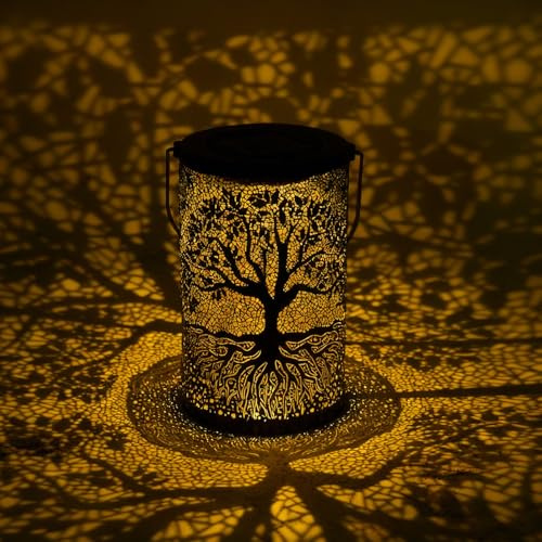 Lanternes solaires pour extérieur, lanternes solaires d'extérieur étanches à suspendre, lanterne arbre de vie, décoration de jardin, décoration d'intérieur LED pour cour, patio, porche, pelouse, allée