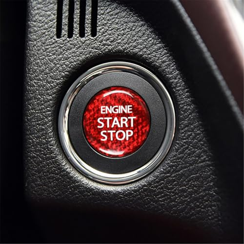 M.JVisun Echte Kohlefaser EIN Knopf Start Taste Deckel Trimmen für Suzuki, Zündung Schalter Aufkleber für Suzuki Alivio Alto Ignis Kizashi Swift S-Cross Vitara - Rot