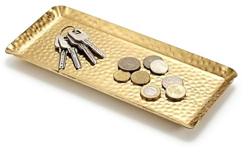 OLegei Keys Caddy Tray, Entryway Keys Dish, Gold Decorative Vanity Tray | Stainless Steel, Coffee Table Centrepiece Tray, Catch All Bowl for Wallet, Earbuds, Car Keys, Coin, Jewellery,Hammered Detail
