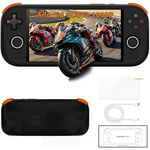 MANGMI AIR X Console di gioco portatile Android, Snapdragon 662, schermo IPS FHD 1080p da 5,5 pollici, 4 GB+64 GB, joystick e trigger RGB effetto Hall, batteria 5000 mAh, Android 14 per giochi retrò e