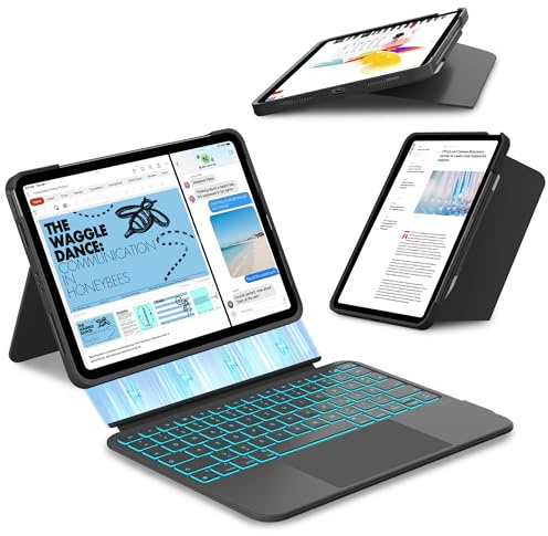 typecase Hülle mit Tastatur für iPad 11(A16)/10. Gen/Air 11, Ultraleicht | Kompatibel mit iPad Air 11M4 2026/M3/M2/5/4Gen, Magnetisch Abnehmbare Keyboard mit Touchpad, Backlit Tasten, QWERTZ, Schwarz