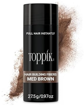 Toppik Hair Building Fibres Powder, Medium Brown, 27.5g Bottle - for A Thicker-looking Hairline, Crown and Beard, Instant Thinning Concealer for Men and Women ​