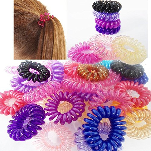 Kids Girls Teens 10pcs Spiral Hair Bobble Bands Rope Elastic Rubber Tie Wire Slinky Coil Ponytail Cute Fashion Trend Stylish Coloured Bracelet