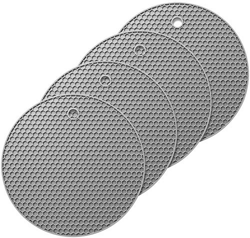 O-ishii 4er Set Topf Untersetzer aus Silikon - Runde Topflappen Hitzebeständig bis zu 230°C (Grau)
