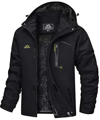 TACVASEN Herren Winterarbeitsjacken Outdoorjacke Snowboardjacke Warme Verdickete Winterjacke Kapuzenjacke für Männer, Schwarz, XXL