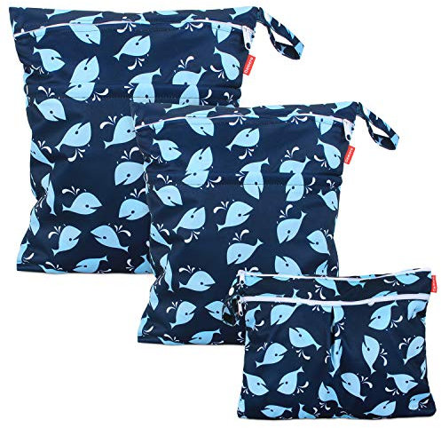 Damero 3 Stück windeltasche wetbag wiederverwendbar, Nasstaschen für Unterwegs, Wetbag windelbeutel für Babys Windeln, schmutzige Kleidung und anderes Zubehör