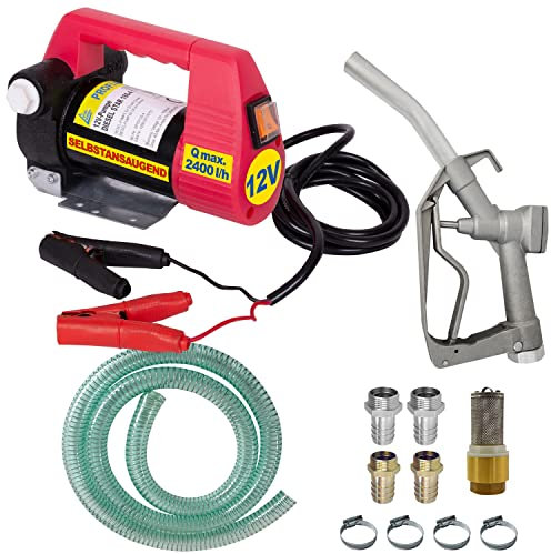 Selbstansaugende Dieselpumpe und Heizölpumpe Ölpumpe Biodiesel Diesel Star 160-2 Elektro Fasspumpe mit 12V Anschluss, Set 6m flexibler Schlauch, Aluminium Zapfpistole, Rückschlagventil aus Messing