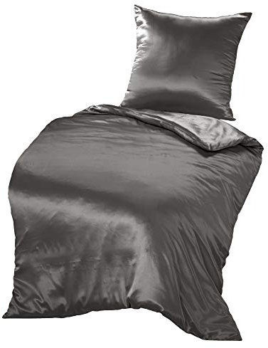 THXSILK Seidenbettwäsche Set 2 teilig, Bettbezug 155 x 220 cm und 80 x 80 cm Kissenbezug, Hypoallergen 19 Momme Maulbeerseide Bettwäsche, Ultra Weich und Glatt, Holzkohle