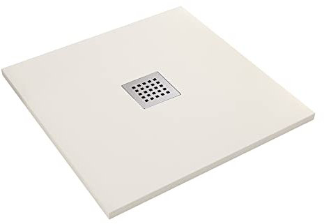 Duschwanne aus Kunstharz in Steinoptik mit zentralem Loch in Crema Chic - M