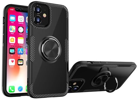 SORAKA Clear Case for iPhone 11 with 360 degree rotation Ring Holder Slim Fit Case Transparent acrylic Cover Silicone Bumper,with Metal Plate for Magnetic Car Phone Holder