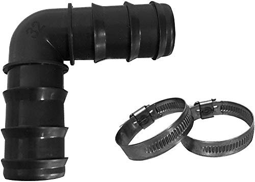 well2wellness® Schlauchverbinder 90° Winkel gerippt, schwarz - 32 mm + 2 Schlauchschellen