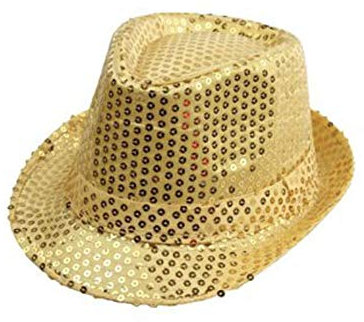 Sombrero Chistera de Copa de Fieltro Lentejuelas Gorro de Ronda Mago con Cinta (Amarillo, Niño/54cm)