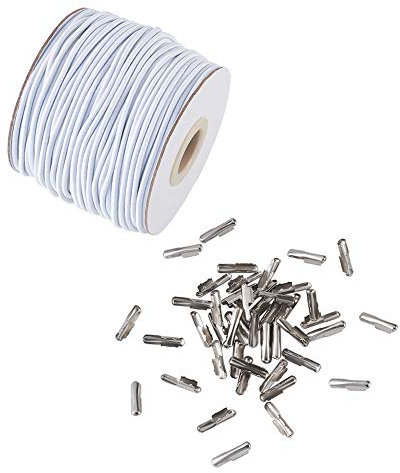 Craftdady 2 mm elastische weiße Kordel, 43,74 m, Stretch, runde Schnur, elastische Schlaufe mit Metall-Widerhaken zum Basteln, Buchbinden.