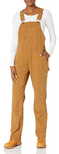 Dickies womens Duck Double Front Bib Overalls, Rinsed Brown Duck, X-Small US