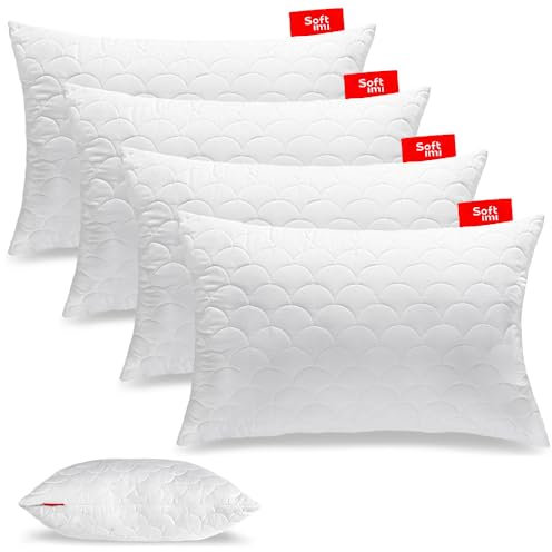 Softimi Gestepptes Premium Kissen 4er Set 50x70 cm Antiallergisch - Anti-Milbe - Geruchlos sofort verwendbar - Mit Härteeinstellung (4er Set 50x70 cm)