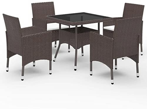 vidaXL Gartenmöbel 5-TLG. Gartengarnitur Sitzgruppe Gartenset Sitzgarnitur Lounge Gartentisch Esstisch Sessel Braun Poly Rattan Glas