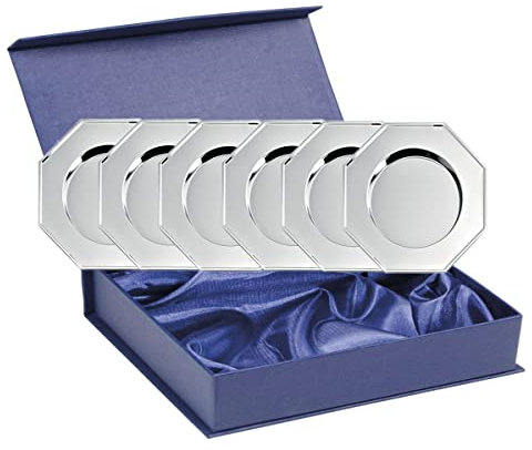 SILBERKANNE 6 Gläserteller Glasuntersetzer achteckig D 11 cm Premium Silber Plated edel versilbert. Fertig zum verschenken mit schicker Geschenkverpackung