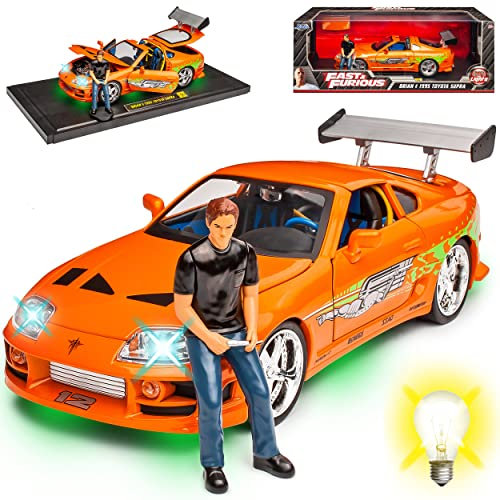 T*o*y*o*t*a Supra Orange mit Beleuchtung The Fast and The Furious mit Figur Brian O´Connor Paul Walker 1/18 Jada Modell Auto