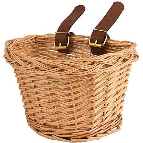EIRONA Kinderfahrrad-Lenkerkorb, Fahrradkorb-Aufhängekorb, geeignet für Jungen und Mädchen, Kinderfahrradzubehör, umweltfreundlicher handgefertigter Rattan-Korb,Braun