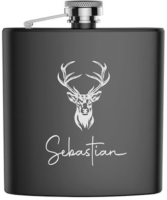 FORYOU24 Edelstahl Flachmann mit Gravur Hirsch Geschenk für Papa Opa Onkel Freund zu Weihnachten, Geburtstag