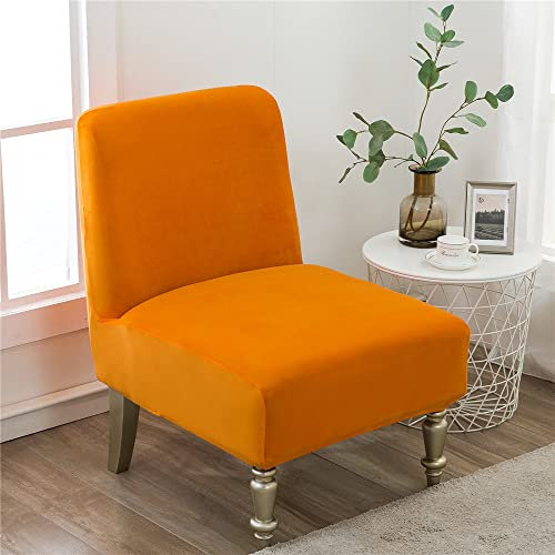 Highdi Sesselbezug Ohne Armlehne, Samt Akzent Stuhlhussen Ohne Armlehnen, Modern Einfarbig Abnehmbarer Waschbare Sessel-Überwürfe, Stretch Sesselschoner für Hotel Cafe Wohnzimmer (Orange)