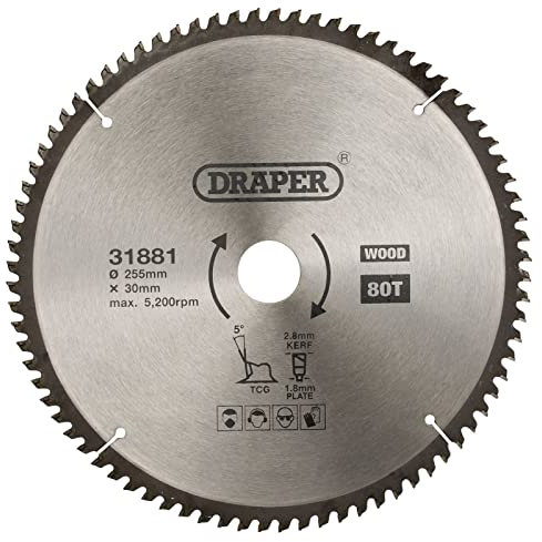 Draper 31881 TCT Triple Chip Grind Circular Saw Blade, 255 x 30mm, 80T