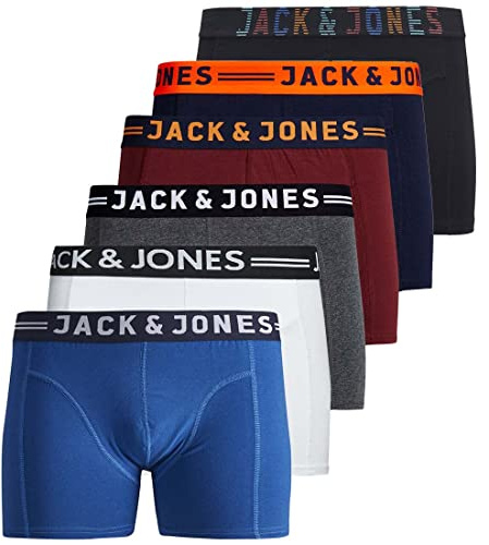 JACK & JONES Boxershorts Herren 6er Pack Basic Trunks Boxer Stretch Unterhosen Unterwäsche Retroshorts Set Baumwolle Schwarz Rot Grün Blau Grau S M L XL XXL 3XL 4XL 5XL 6XL 7XL 8XL
