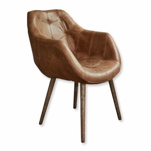 Loberon Stuhl Montigny, braun | Charmante Vintage-Optik, Weich Gepolsterte Schalenform, Sitzmöbel, Eschenholz, Schweinsleder