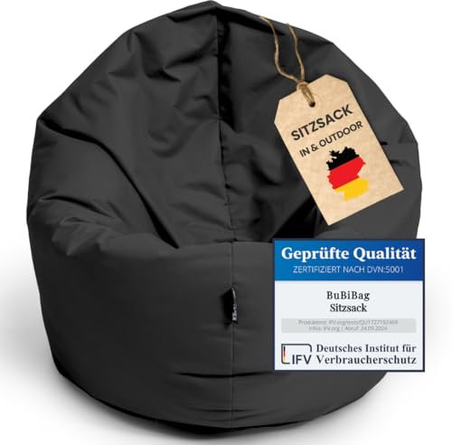 BuBiBag Riesensitzsack, Sitzsack für Erwachsene - Outdoor Sitzsäcke Indoor Beanbag - Sitzkissen für Kinder und Erwachsene (155 cm, Schwarz)