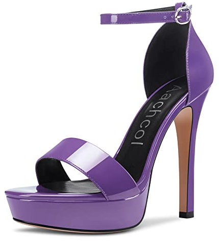 Aachcol Donna Cinturino alla Caviglia Sandali Aperte sulla Punta Spillo Alto High Tacco Heel Feste Viola Verniciata 1 11 CM 41 EU
