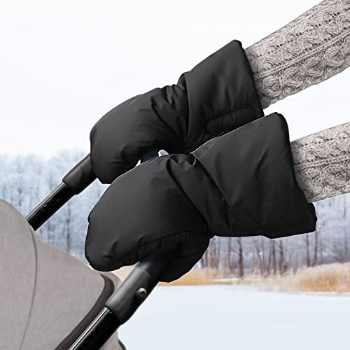 BNGXR Handwärmer Kinderwagen, Kinderwagenmuff Wasserdicht und Winddicht Handwärmer Handschuhe für Universalgröße Kinderwagen,Buggy, Radanhänger (Schwarz)