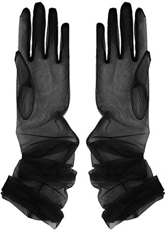Aniler Women's 27'' Long Tulle Gloves Sheer Wedding Bridal Gloves Elbow Length Opera Party Gloves, Black, One Size