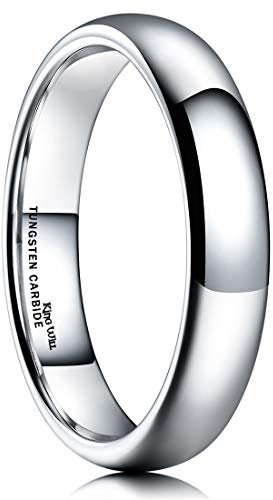 King Will BASIC 4mm Silver Classic Polished Comfort Fit Domed Tungsten Metal Ring Wedding Band T 1/2 (10)