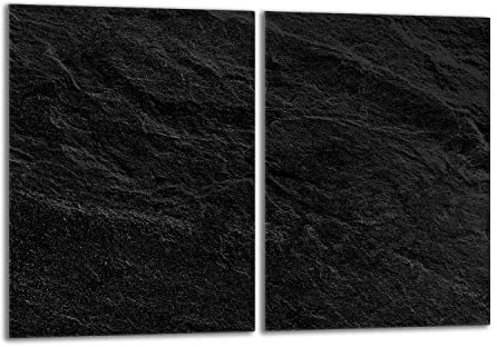 Herdabdeckplatten Set 2x40x52 cm Ceranfeld Abdeckung Glas Spritzschutz Abdeckplatte Glasplatte Herd Ceranfeldabdeckung Deko, Schiefer Schwarz