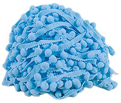 SHTGOI 5 Yards Pomponborte Bommelborte Bommel Fringe Band Fransenborte Pomponband Bommelband Pompom Fransenbesatz Pom Poms Quaste Borte Zierborrte für Kleidung Vorhang Dekoration Himmelblau