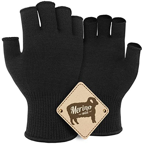 Migliore Wear Merino Unterziehhandschuhe, TOUCHSCREEN Merinowollhandschuhe, Fingerloses Innenhandschuhe Skihandschuhe für Kaltes Wetter, Elastische Winterhandschuhe zum Radfahren, Laufen, Fahren