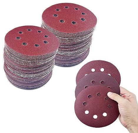 Nutabevr 80 pezzi Dischi Abrasivi,8 Fori Rotondi Carta Vetrata Abrasiva 125 mm,Per Levigatrice Orbitale Casuale 5 Pollici,grana 40/60/80/100/120/180/240/320 Graniglie per Levigatura,Spolveratura