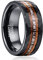 NUNCAD Ring Schwarz Herren Wolfram Eheringe 8mm Gehämmerter Männerring mit Whiskeyfass Holz und Hirschgeweih Größe 54.4(17.3)