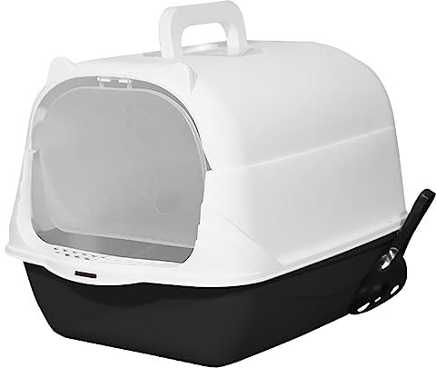 Hooded Cat Litter Box with Lid Pet Litter Box Fully Enclosed Cat Toilet with Door Removable Kitty Litter Tray, Handheld Black