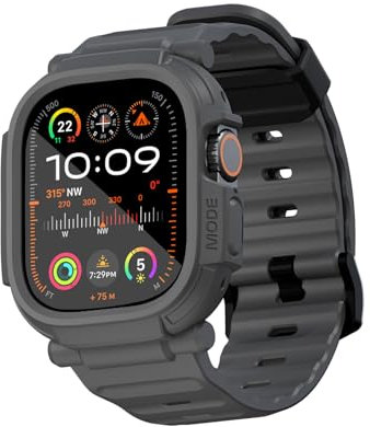 elkson Made for Apple Watch Ultra 2/1 Band case 49mm Screen Protector Tempered Glass, Quattro Pro Series Rugged for iWatch bumper strap, Military Grade Durable Protective Cover, Shock Proof, Grey