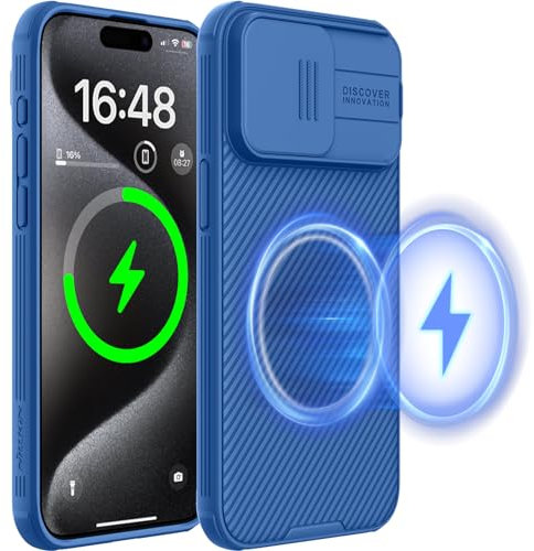 Nillkin CamShield Magnetic for iPhone 15 Pro Max Case for MagSafe, Built with Slide Camera Cover for Lens & Privacy Protection, Military Grade Shockproof Phone Case for iPhone 15 Pro Max Blue