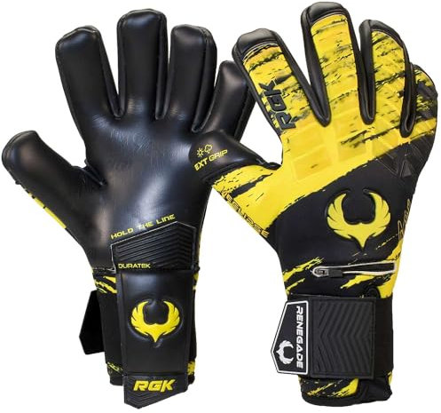 Renegade GK Eclipse Stinger Professionelle Torwarthandschuhe mit Pro Finger Schutz | 4mm EXT Contact Grip | Schwarz & Gelb Fußball Torwart Handschuhe (Größe 7, Jugend, Junior, Neg. Cut, Level 5)
