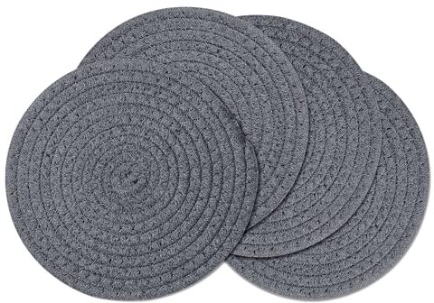 fanquare 4er Set Runde Platzsets, Baumwoll Gewebte Tischsets Untersetzer, rutschfeste Abwaschbare Hitzebeständig Platzdeckchen für Esstisch Küche (Dunkelgrau, 30cm)