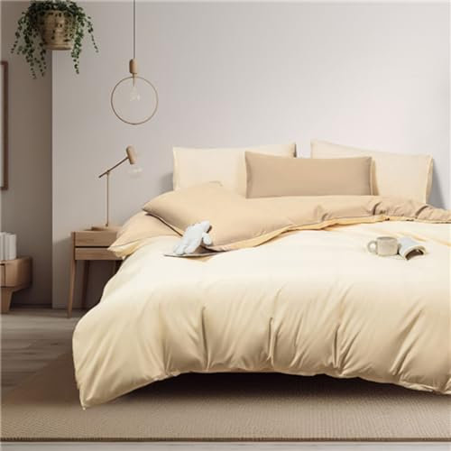 Boqingzhu Bettwäsche Beige Creme Champagner 155x220cm Wendebettwäsche Set Microfaser Bettbezug und Kissenbezug 80x80cm mit Reißverschluss
