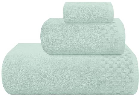 MyOwn Ultra-weiches 3er-Pack Baumwoll-Handtuch-Set, enthält a übergroße Badetücher 70 x 140 cm, a Handtücher 40 x 60 cm und a Waschbetten 30 x 30 cm, Meeresgrün