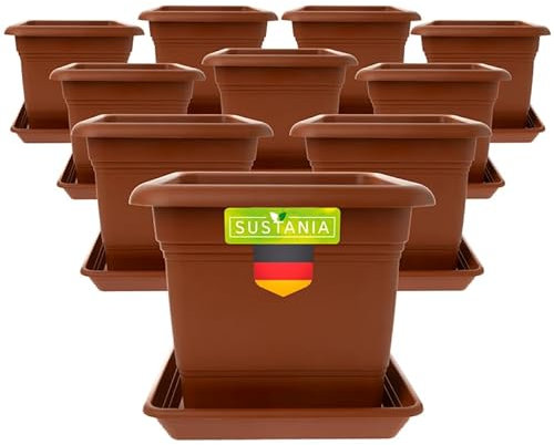 SUSTANIA Lot de 10 pots de fleurs robustes - 40 x 40 cm - Grand pot de fleurs - En terre cuite - Pour jardin et terrasse