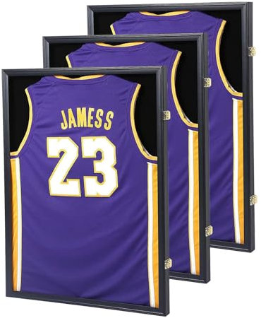 Trikot-Präsentationsrahmen, groß, abschließbar, Schattenbox, Sporttrikot-Rahmen mit UV-Schutz, Acryl und 2 Aufhängern für Baseball, Basketball, Fußball, Hockey-Shirt, Absolventen, Schwarz
