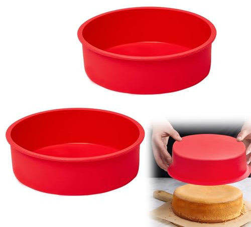 CarPlusStudio Silicone Cake Tins - 2 Pcs 8 Inch Non-Stick Round Molds for Baking Mousse, Muffin, Pudding, Cupcake, Bread - Professional Set