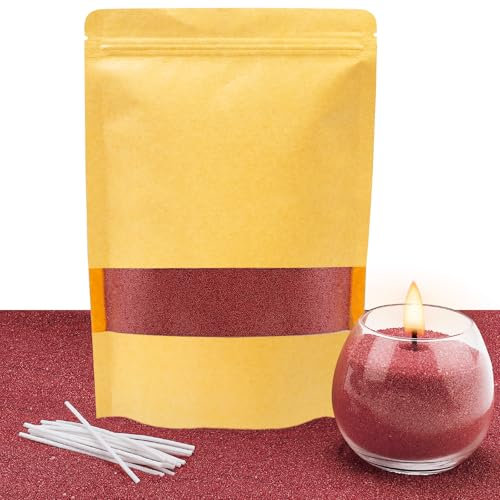 ALLAVA Kerzensand mit Docht, Kerzensand 400g mit 20 Docht 10cm, Perlenkerzen mit 20 Kerzendocht ohne Basis, Kerzen Sand, Pearled Candle, Wachsgranulat für Wachskerze Selber Machen (Rot)