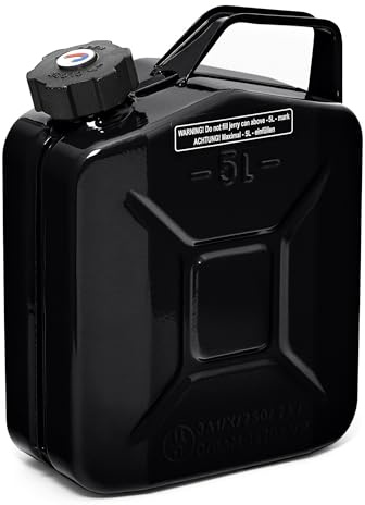 BW® Benzinkanister Metall 5 Liter mit Schraubverschluss - Kraftstoffkanister Schwarz - RAL 9005 - TÜV-geprüft und UN-Zulassung - 0,8mm Stahl nach DIN 7274 - Made in Europe